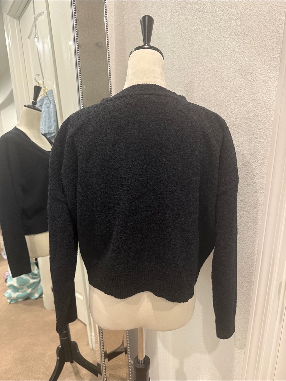 Central Park West Black Cropped Button Cardigan with Matching Tank - Picture 4 of 9
